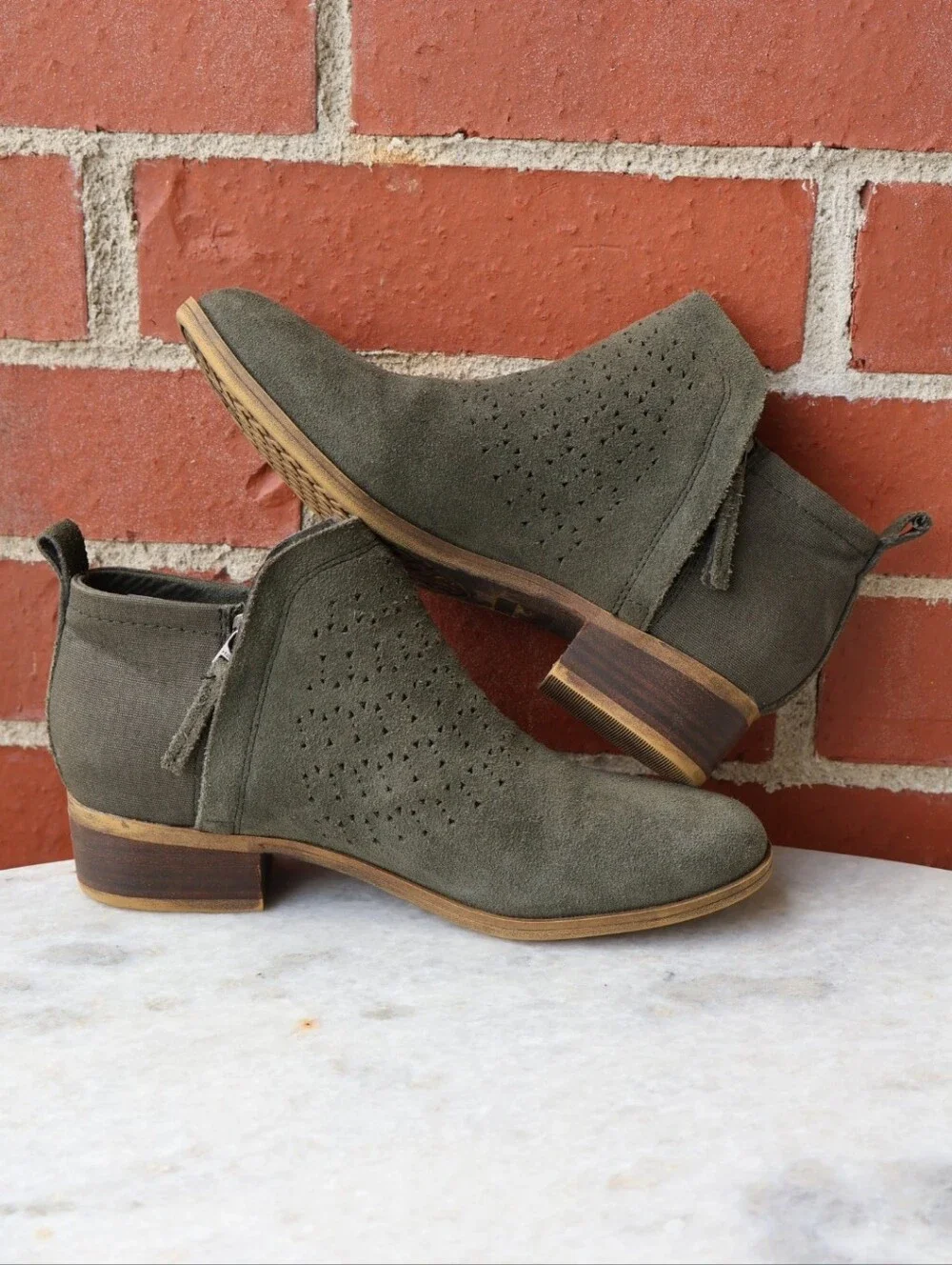 Toms Deia Forest Suede Perforated Ankle Booties.